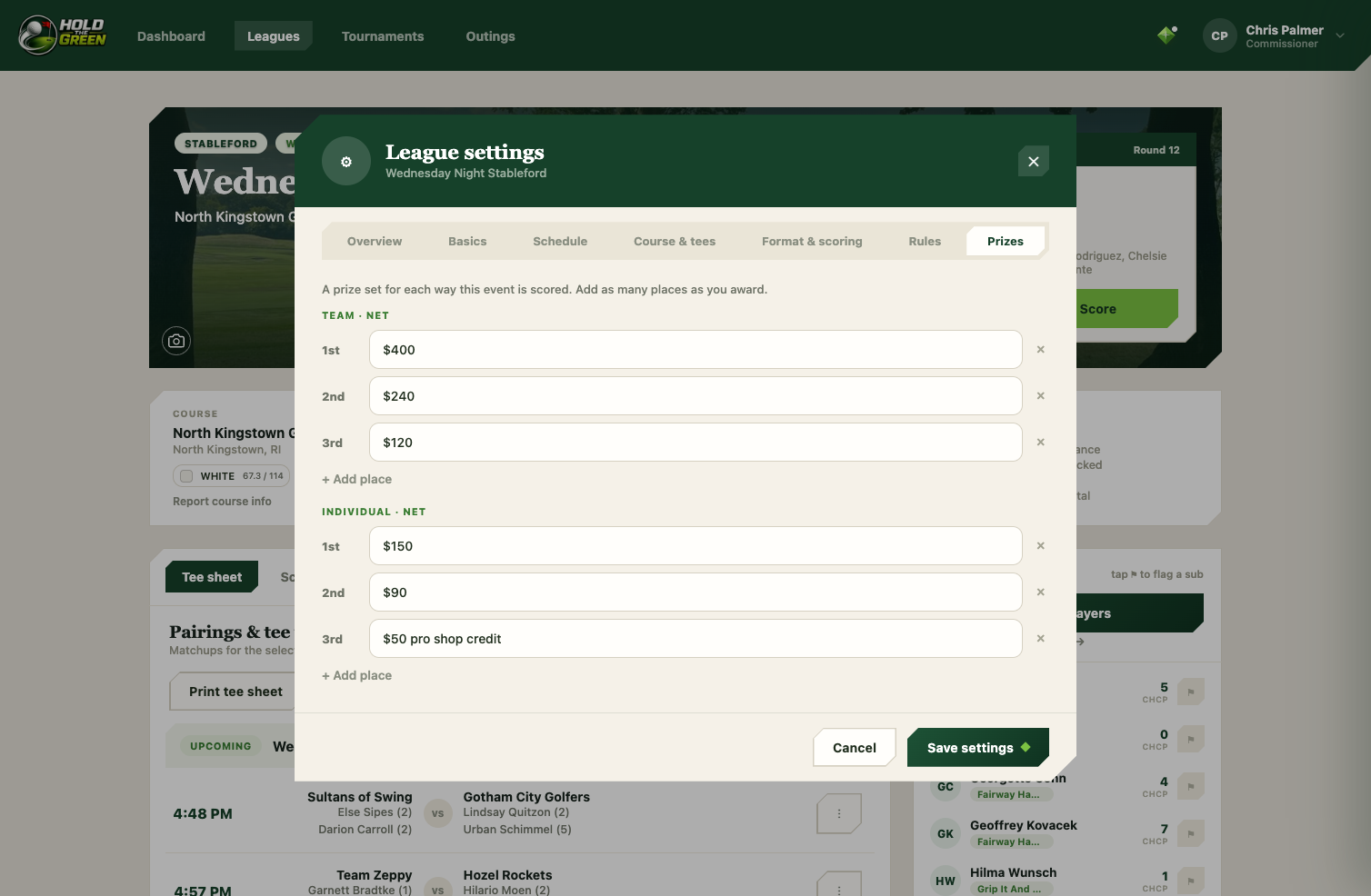 Prize sheets & fields