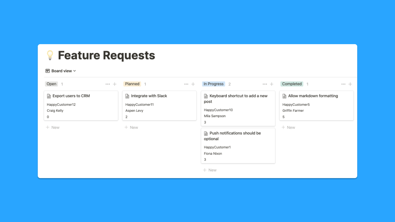 Feature Request Tracking Template for Notion