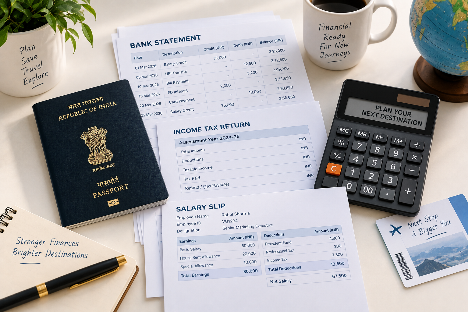 Financial documents and bank statements for a tourist visa