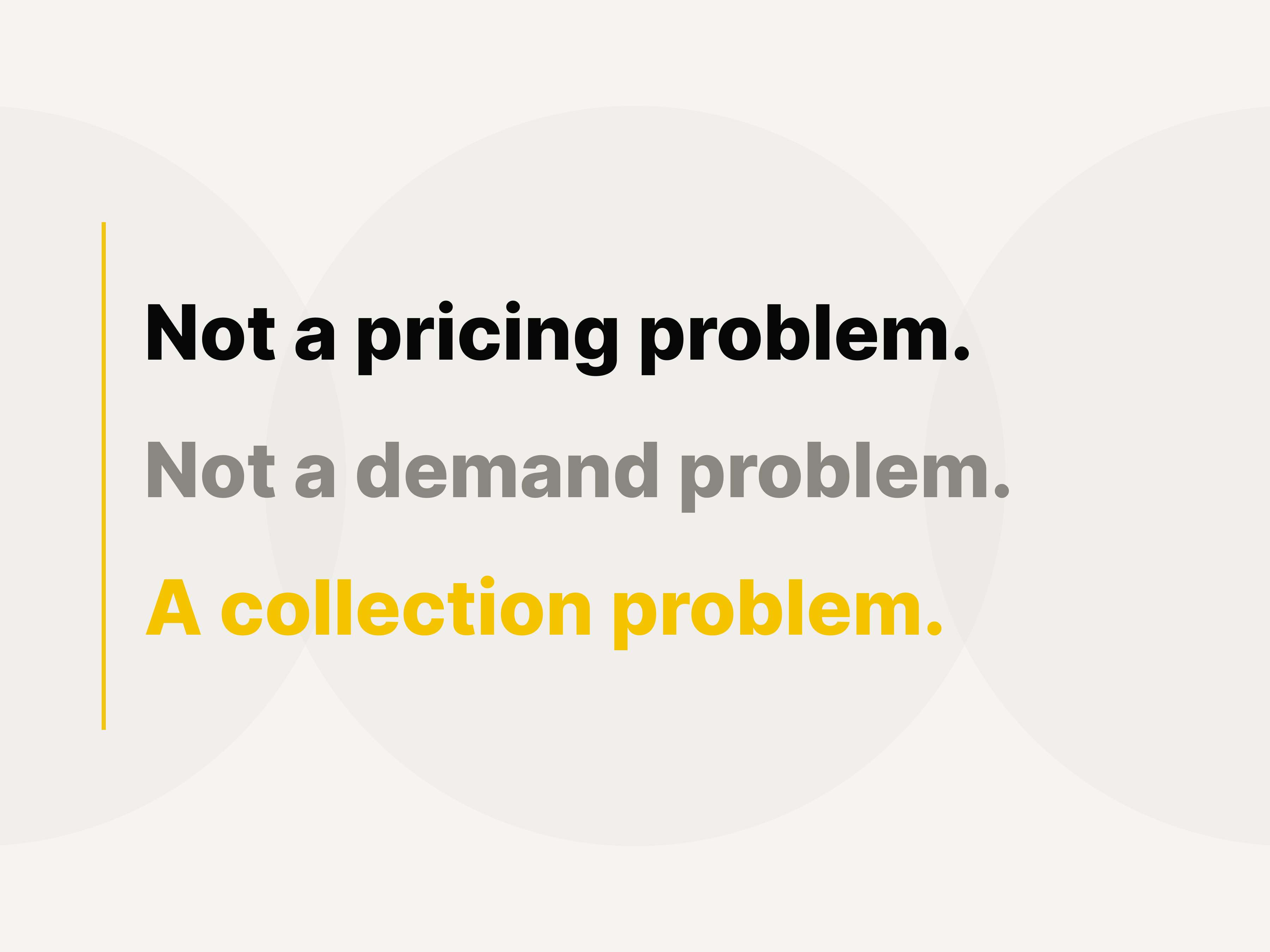 Three lines: not a pricing problem, not a demand problem, and in yellow, a collection problem.