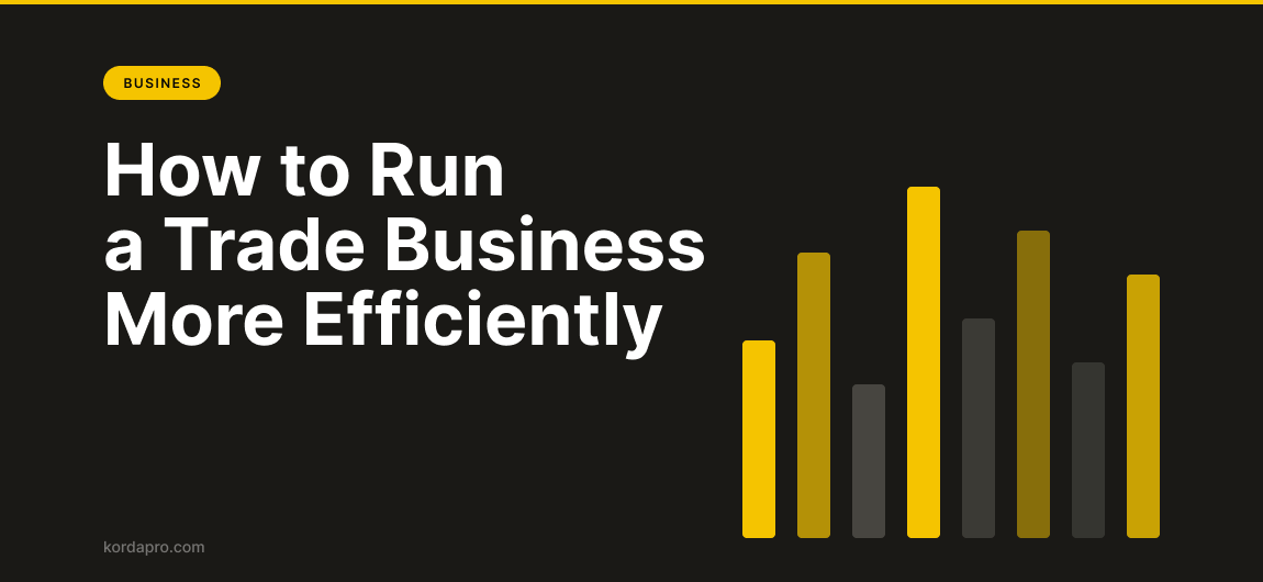Dark banner tagged Business, headed “How to Run a Trade Business More Efficiently”, with a yellow and grey bar chart.