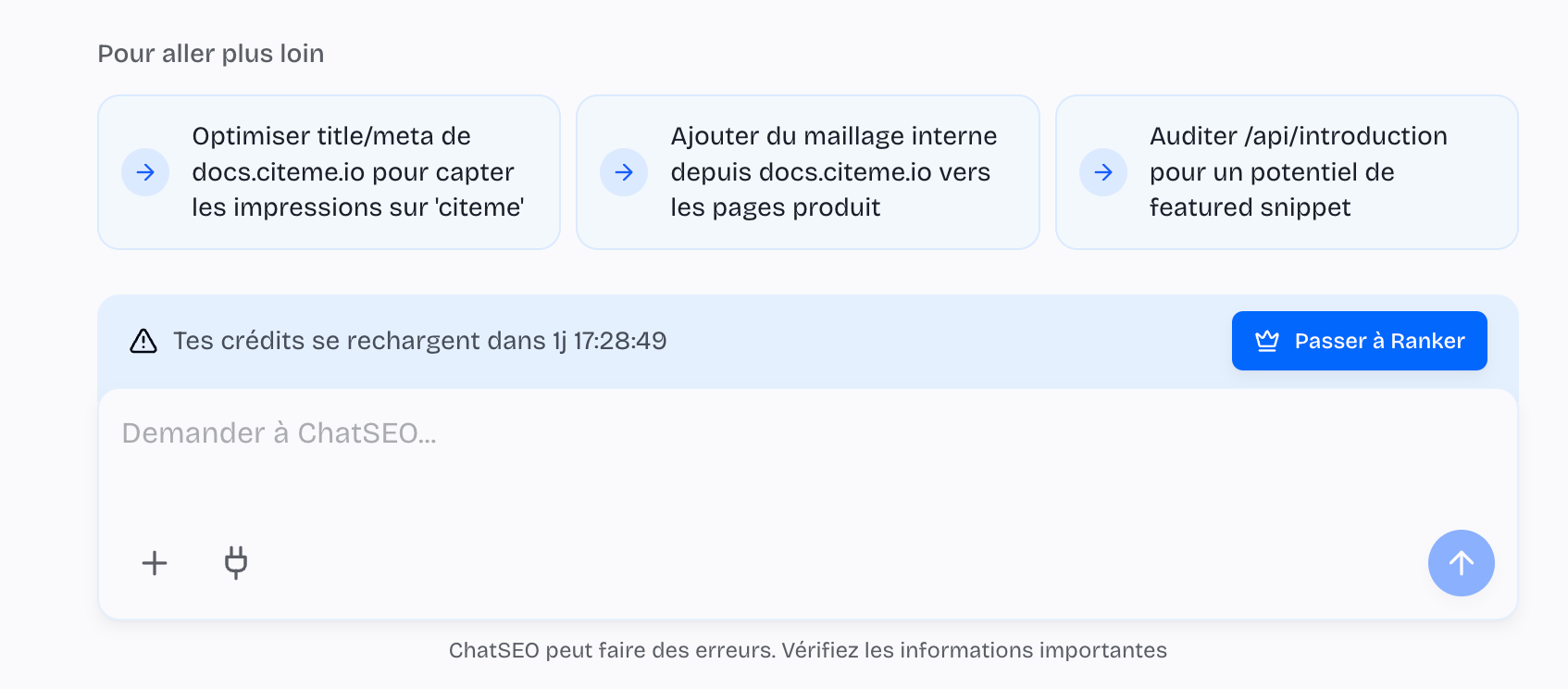 Suggestions d'actions SEO priorisées par ChatSEO