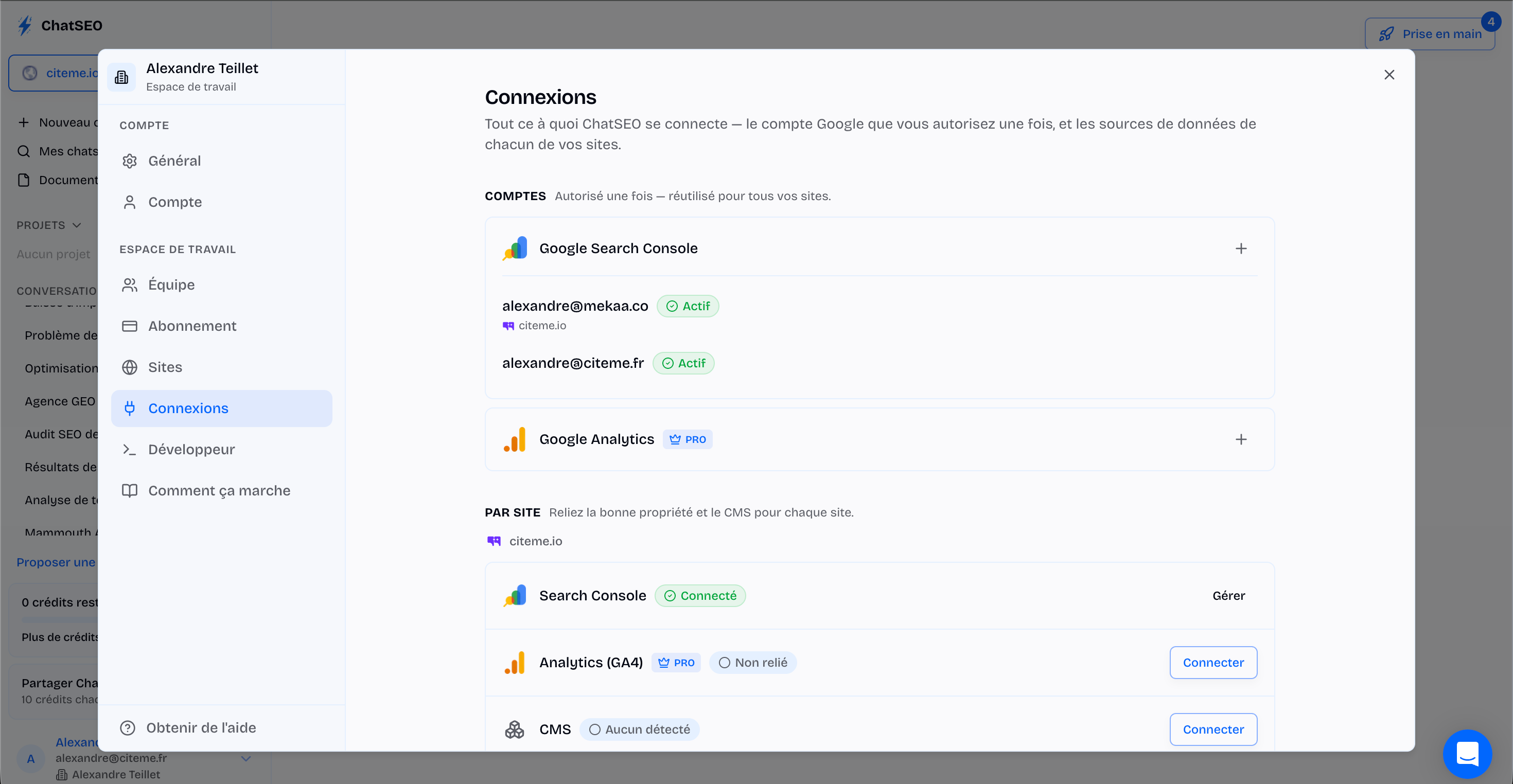 Connexion de la Google Search Console à ChatSEO