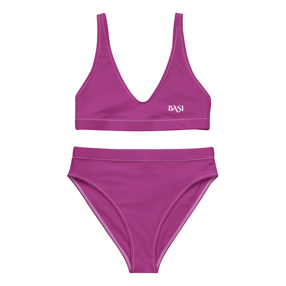 Front view of the BASI Red Violet High-Waisted Bikini