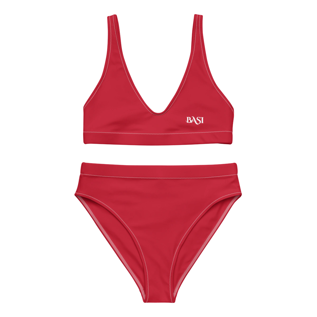 Front view of the BASI Red High-Waisted Bikini