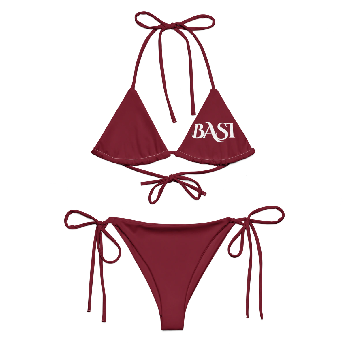Front view of the BASI Burgundy String Bikini