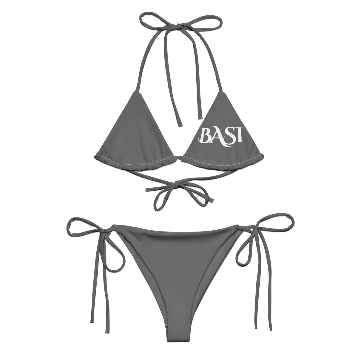 Front view of the BASI Grey String Bikini
