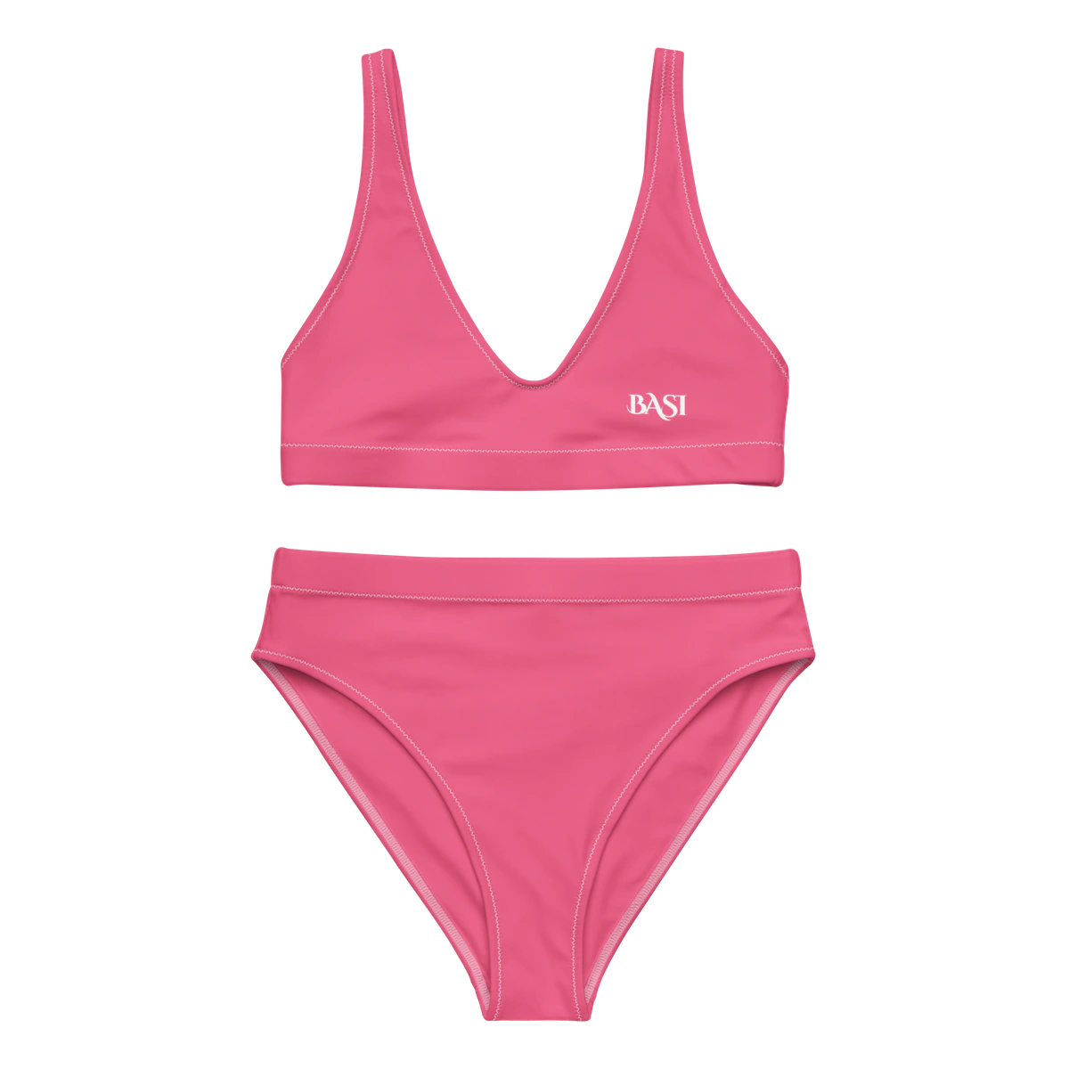 Front view of the BASI Brink Pink High-Waisted Bikini
