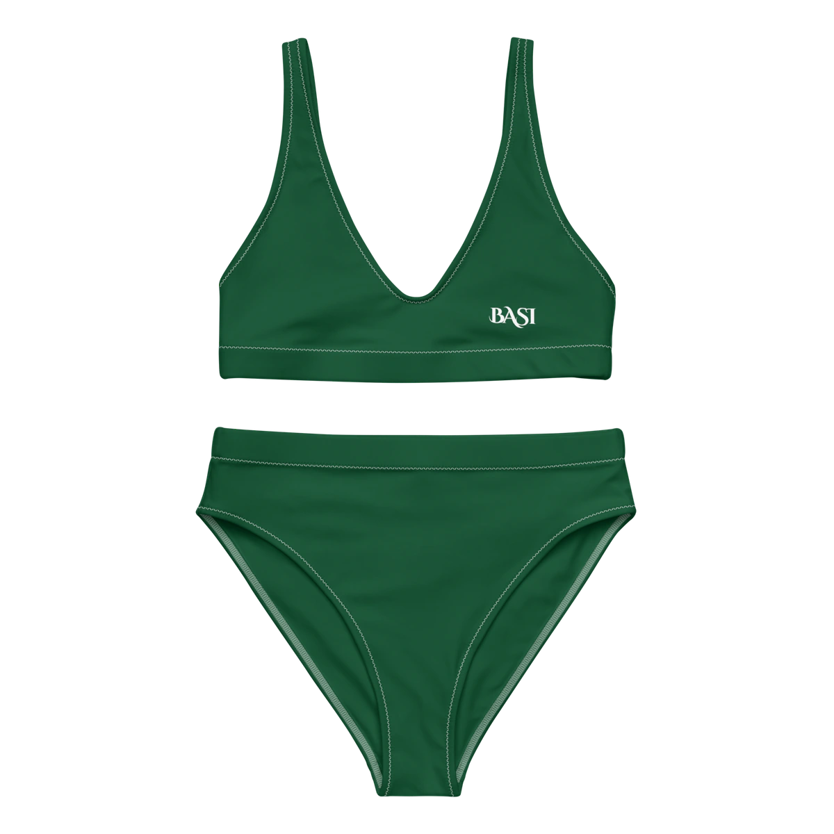 Front view of the BASI Forest Green High-Waisted Bikini
