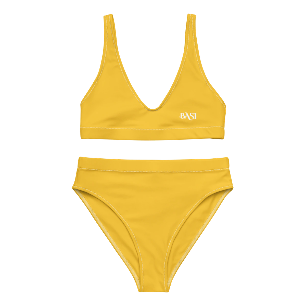 Front view of the BASI Yellow High-Waisted Bikini