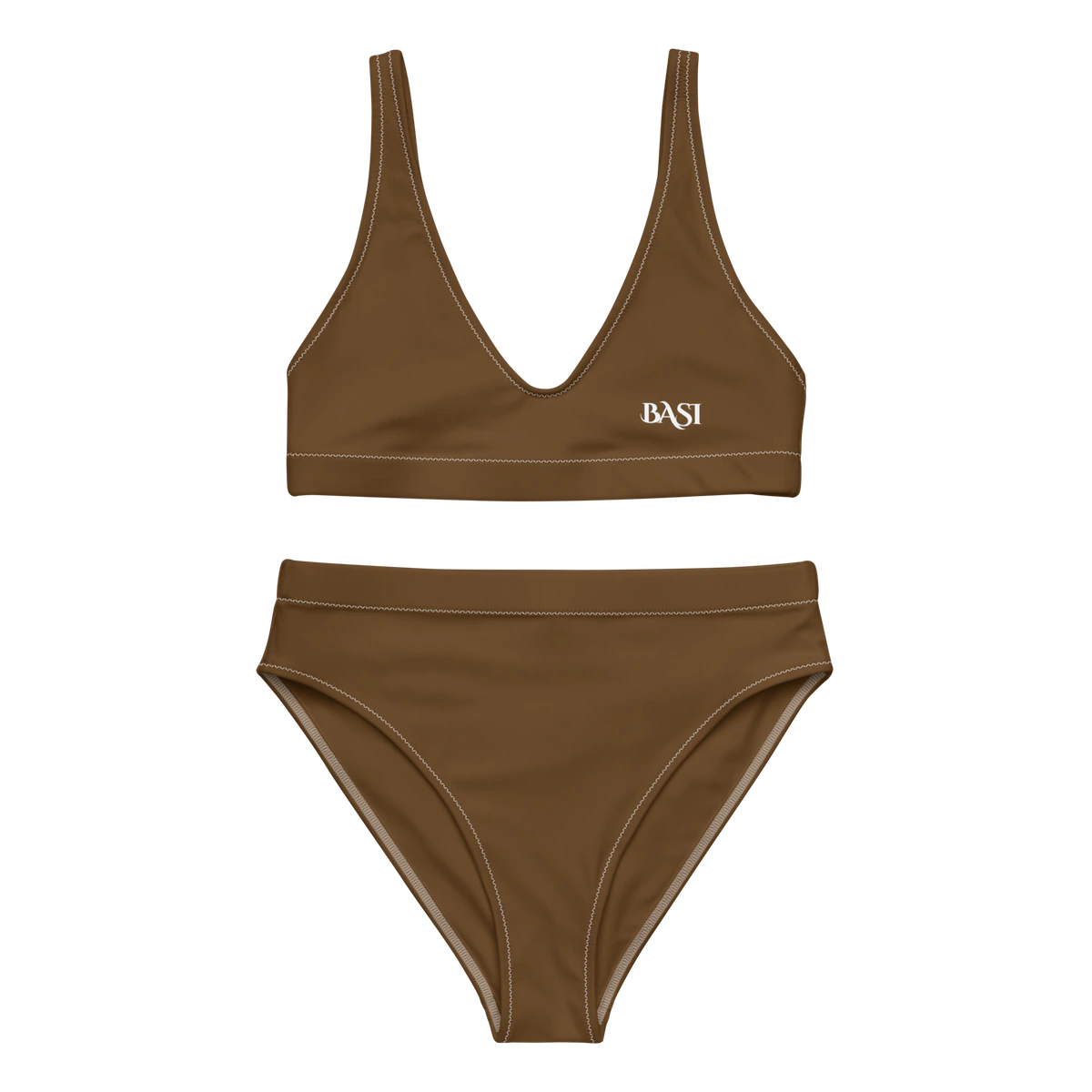 Front view of the BASI Brown High-Waisted Bikini