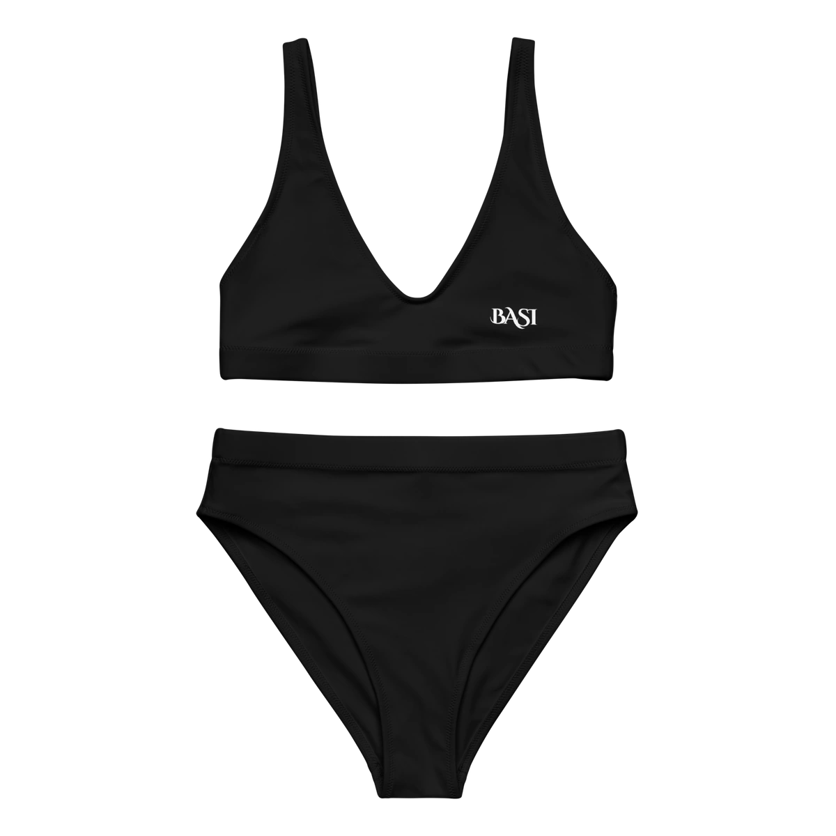 Front view of the BASI Black High-Waisted Bikini