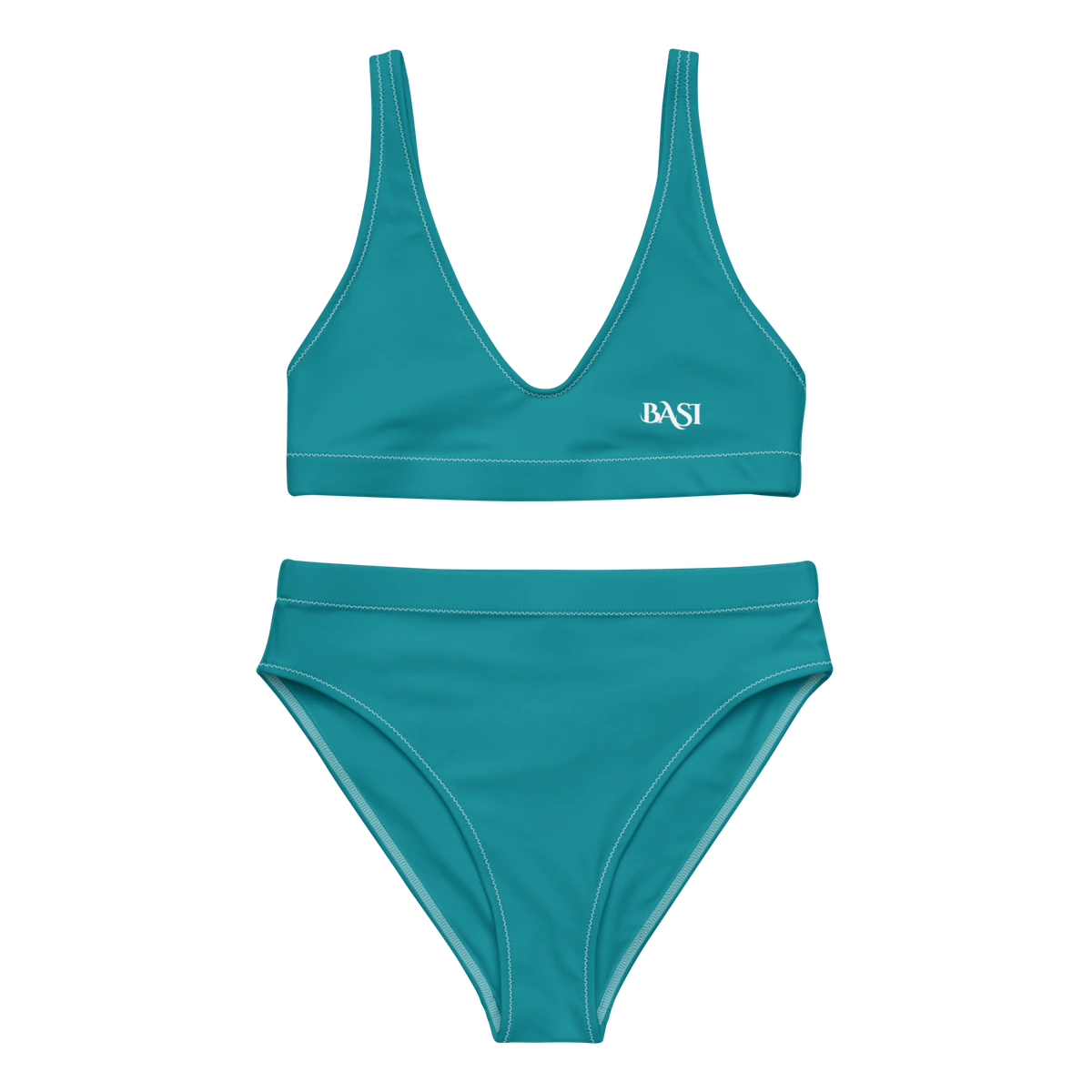 Front view of the BASI Eastern Blue High-Waisted Bikini
