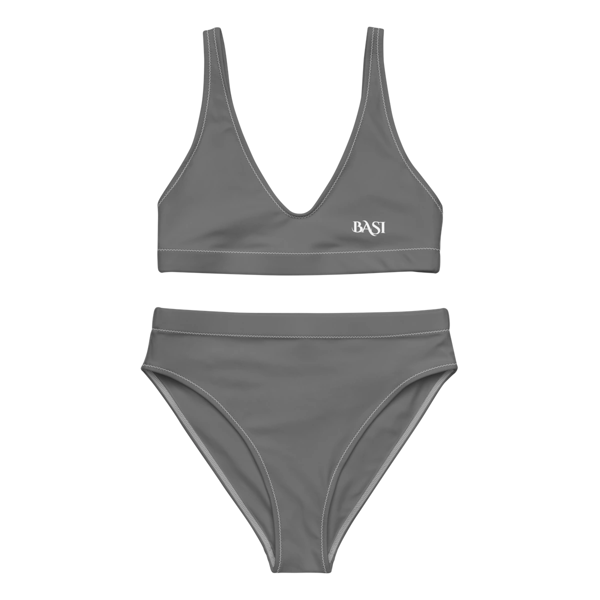 Front view of the BASI Grey High-Waisted Bikini