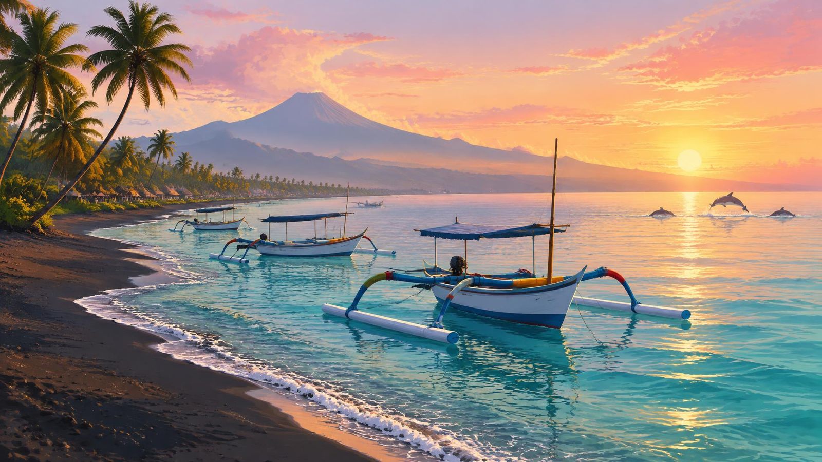 Illustrated landscape representing lovina, Bali, Indonesia
