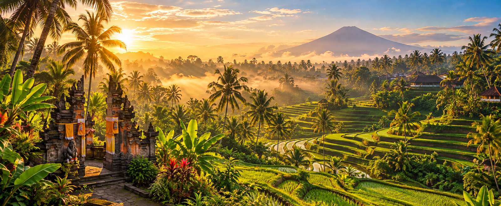 Illustrated Bali landscape with tropical scenery