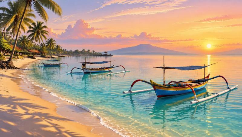 Illustrated landscape representing sanur, Bali, Indonesia