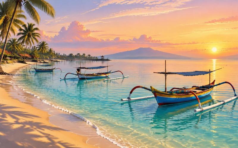 Illustrated landscape representing sanur, Bali, Indonesia
