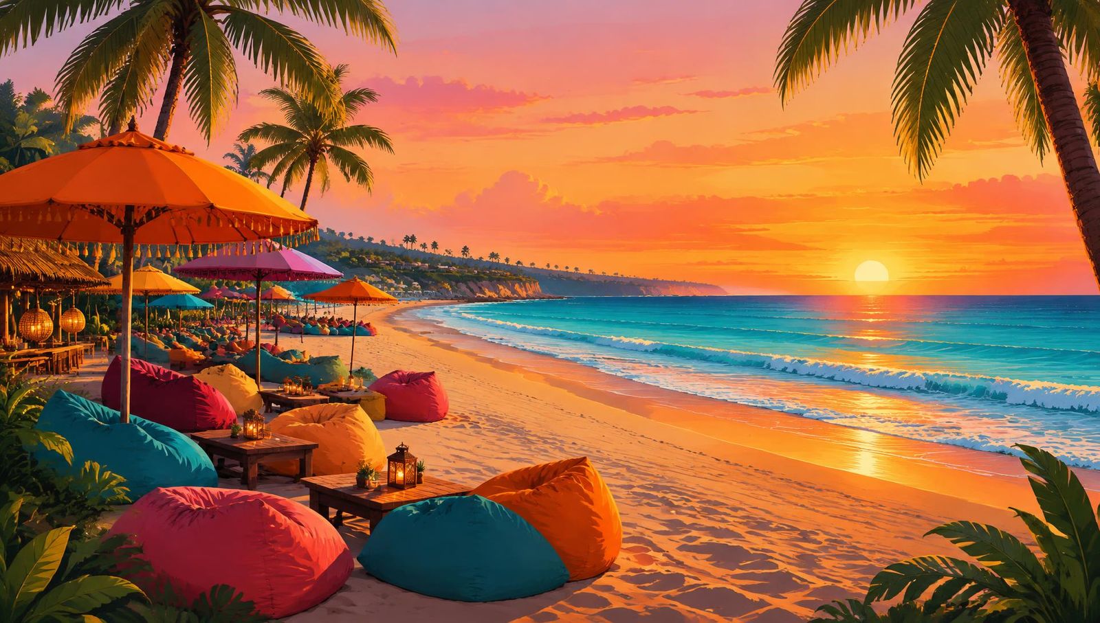 Illustrated landscape representing seminyak, Bali, Indonesia