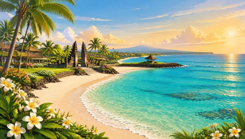 Illustrated landscape representing nusa dua, Bali, Indonesia