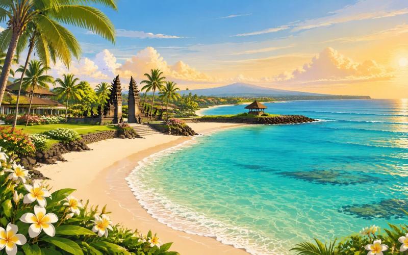 Illustrated landscape representing nusa dua, Bali, Indonesia