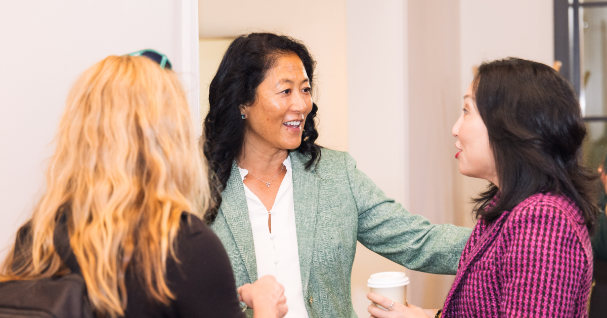 Three Chief Members conversing over coffee at LA Clubhouse