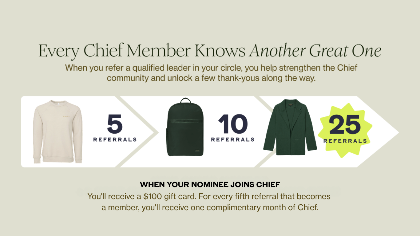 Details of Chief's member referral swag incentives