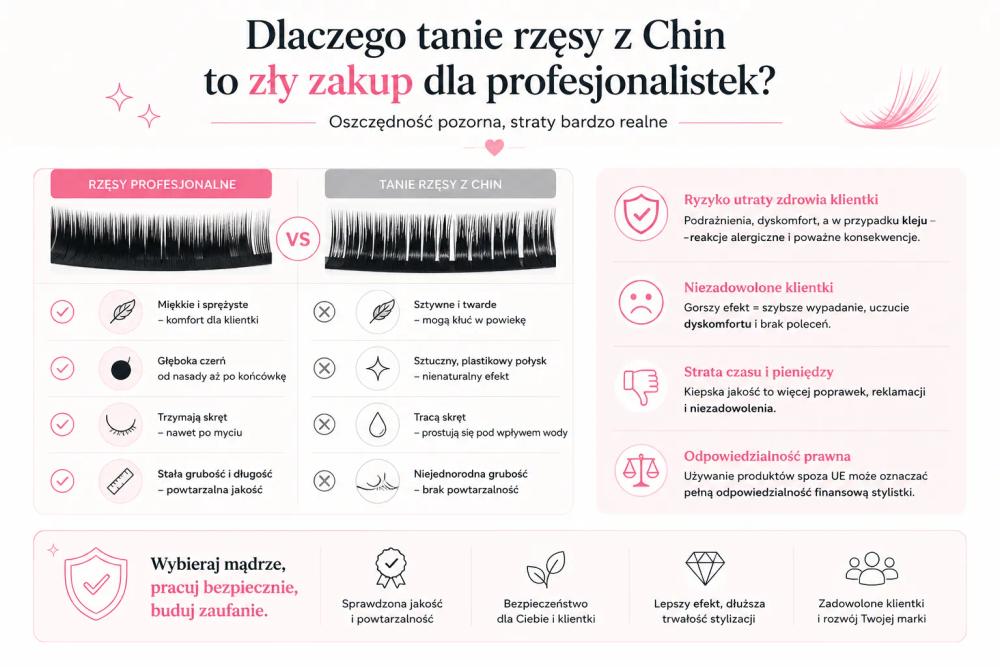 Dlaczego tanie rzęsy z Chin to zły zakup dla profesjonalistek?