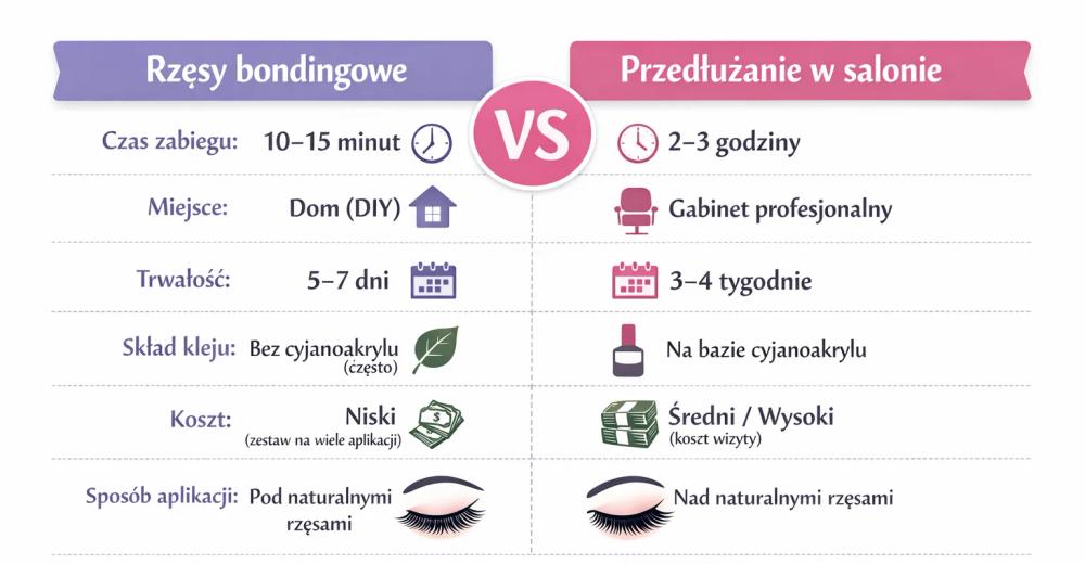 Rzęsy bondingowe vs przedłużanie w salonie