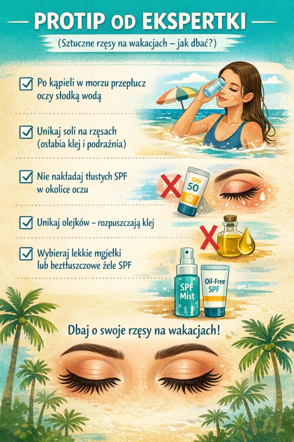 Sztuczne rzęsy na wakacjach - jak dbać? Protip od ekspertki