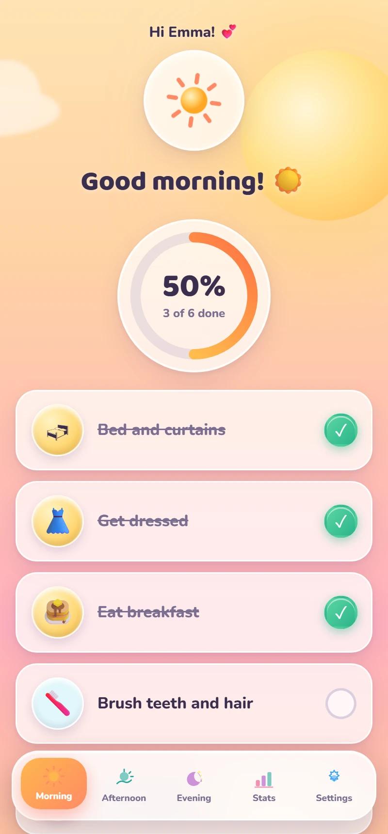 Morning — quests & progress