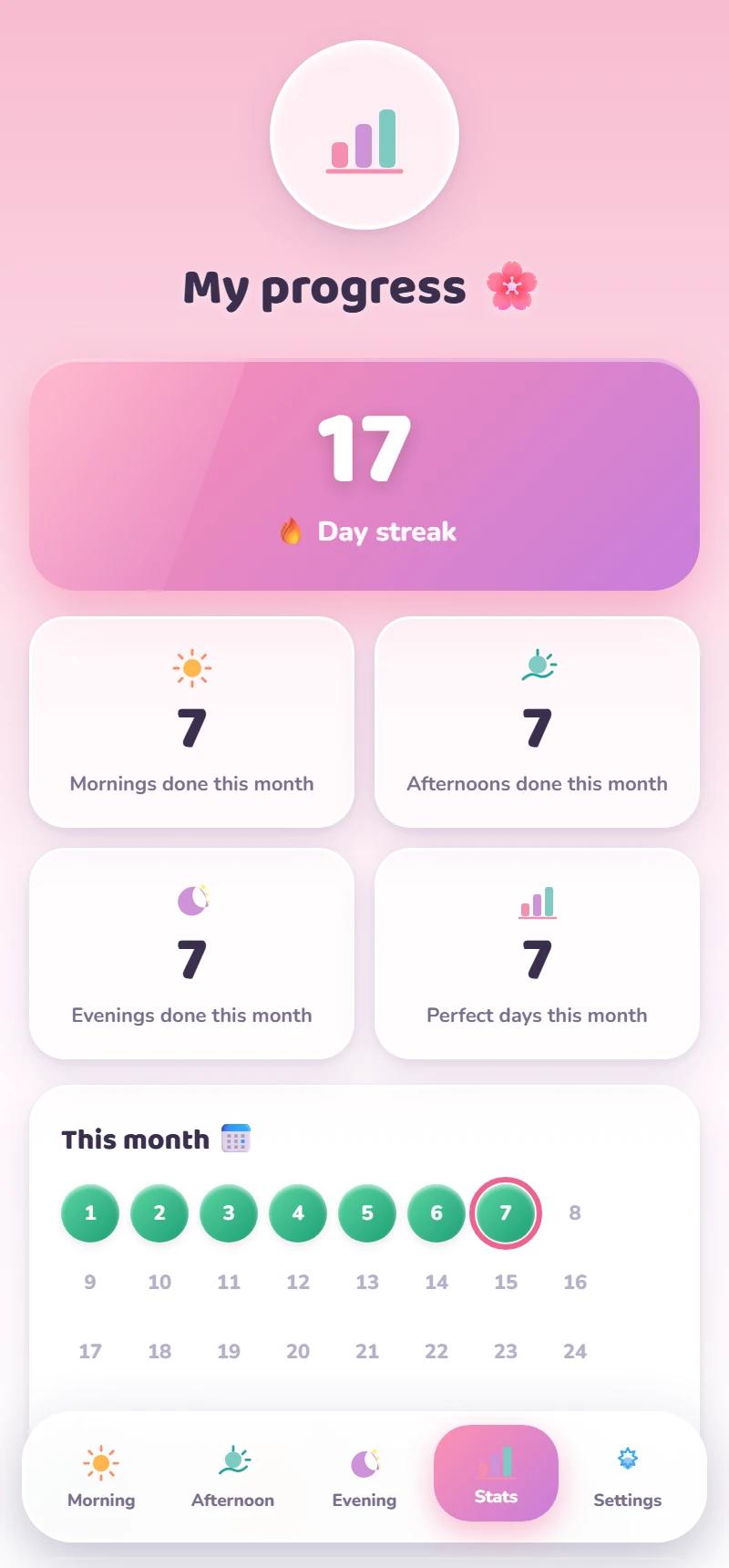 Progress — streak & calendar