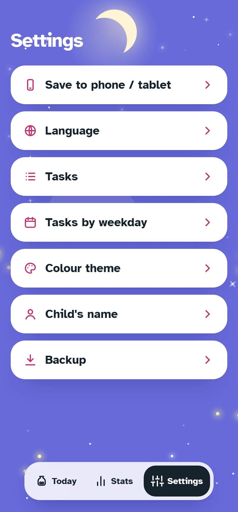 Settings: folded away until needed