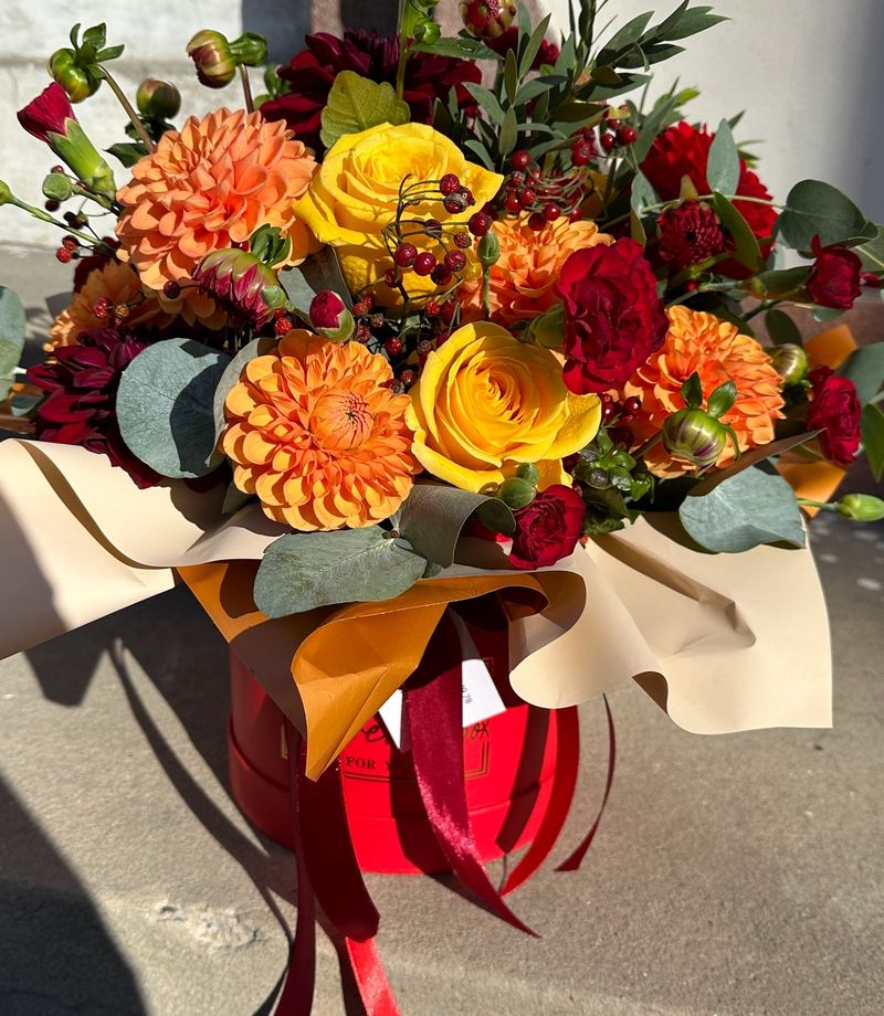 Flowerbox jesienny w ciepłych barwach