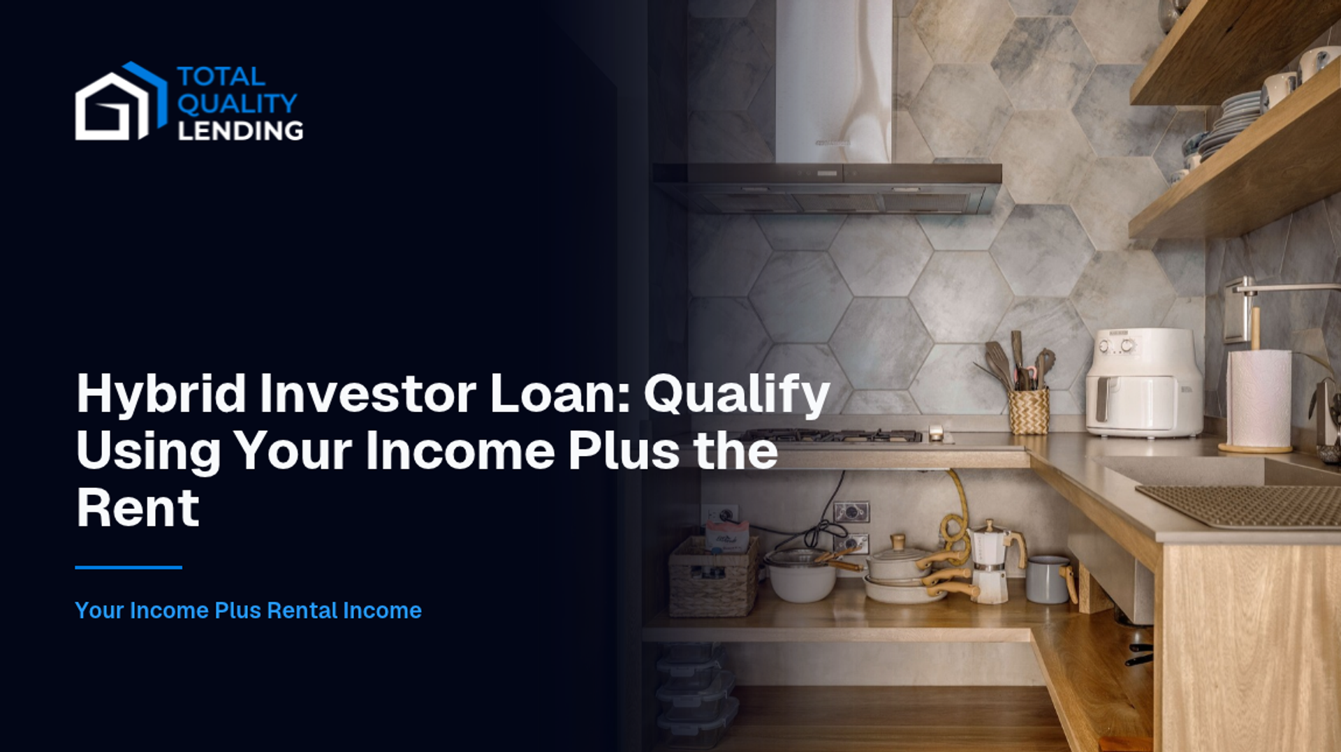Hybrid Investor Loan from Total Quality Lending, qualifying on your personal income plus the property’s projected rent.