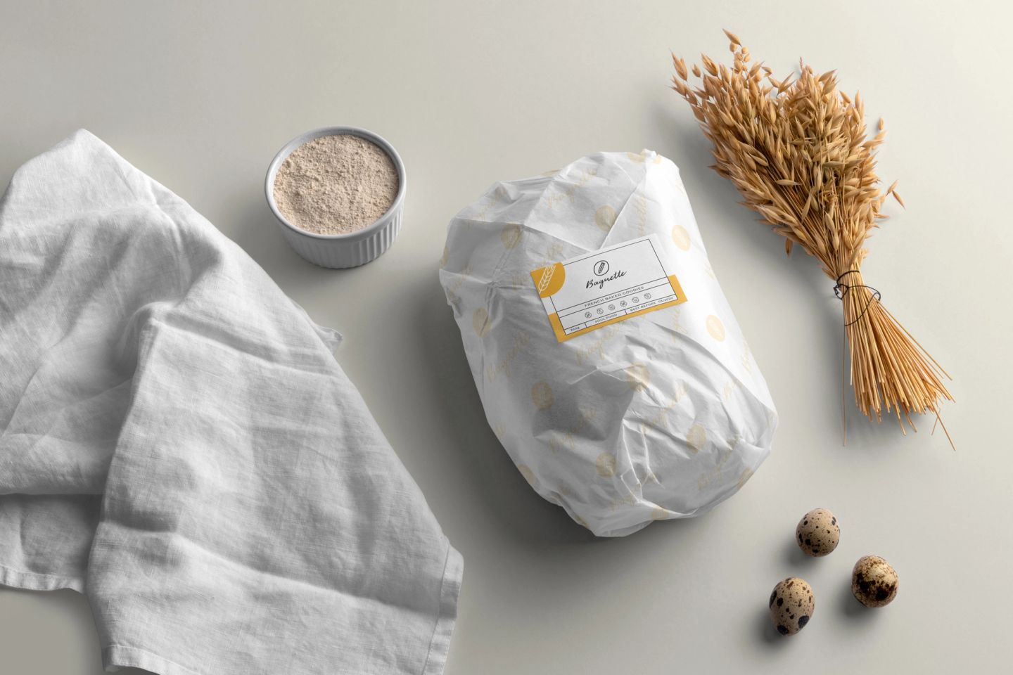 Baguette bakery wrapped bread packaging