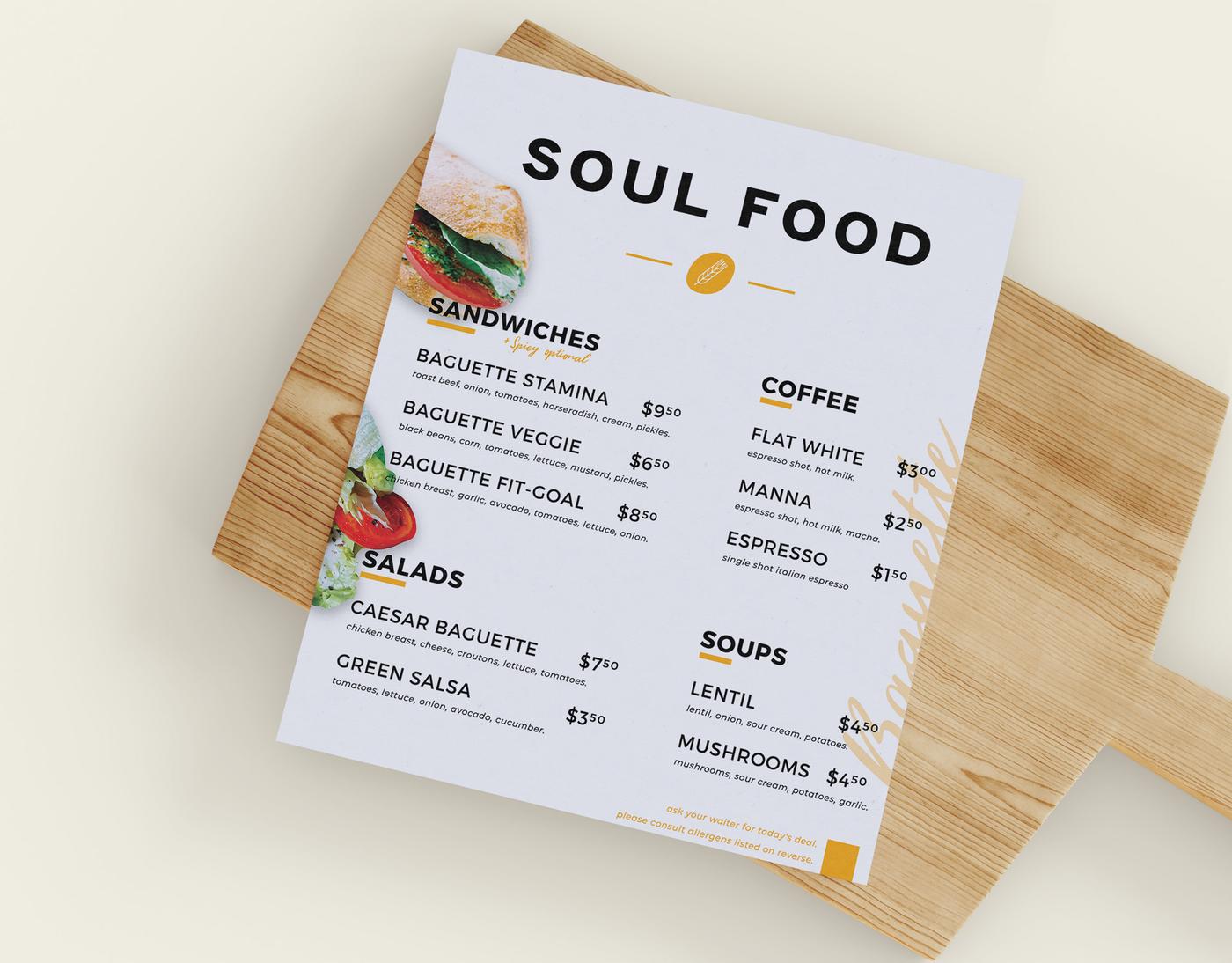 Baguette menu identity mockup