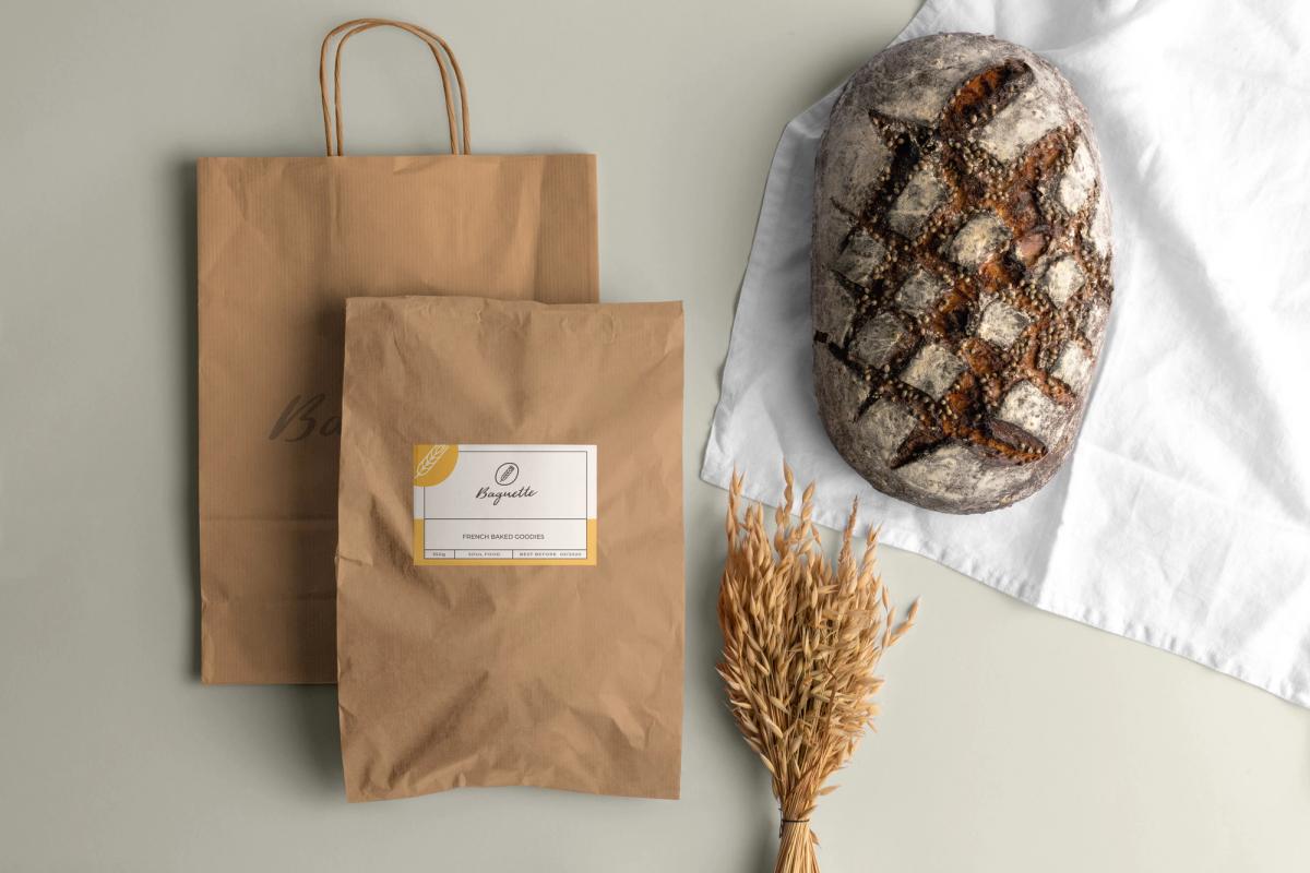 Baguette bakery branded paper bags
