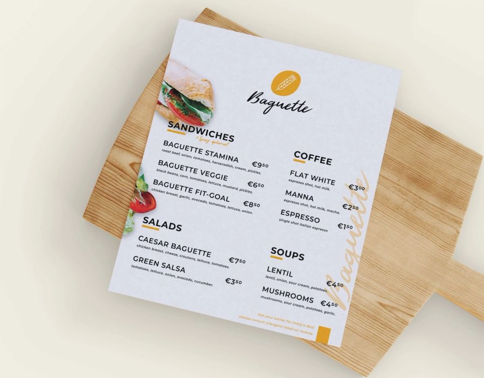 Baguette bakery menu system