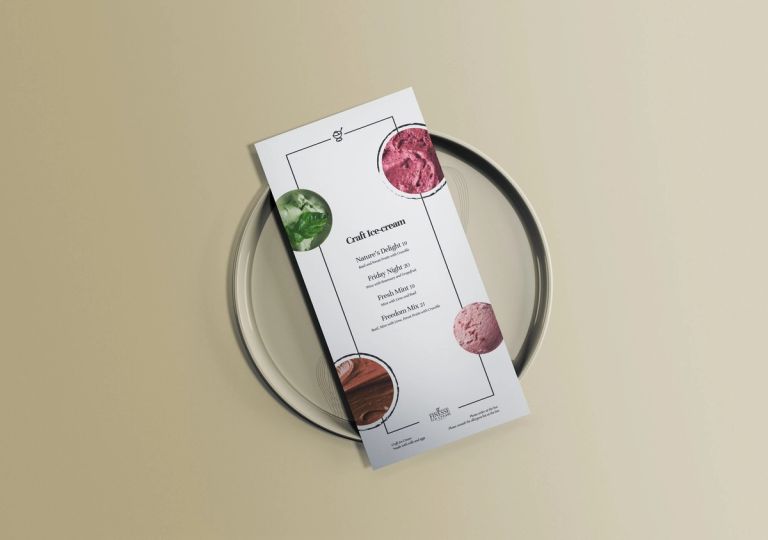 The Finesse craft ice cream menu card on a plate