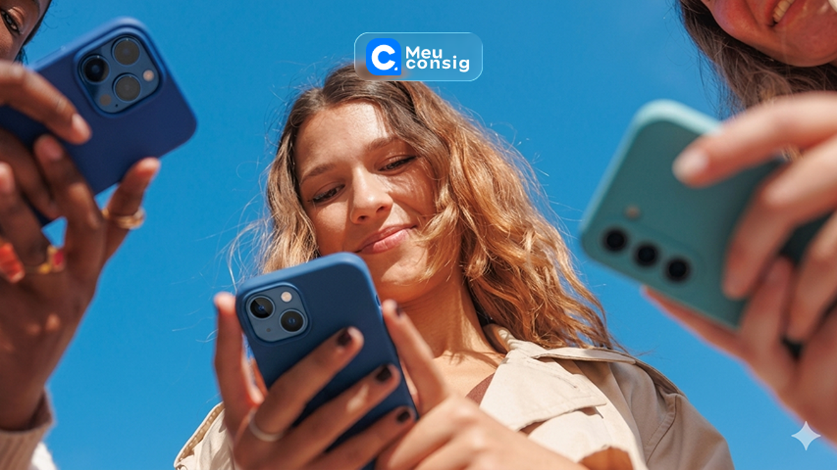 jovens usando celular ceu azul