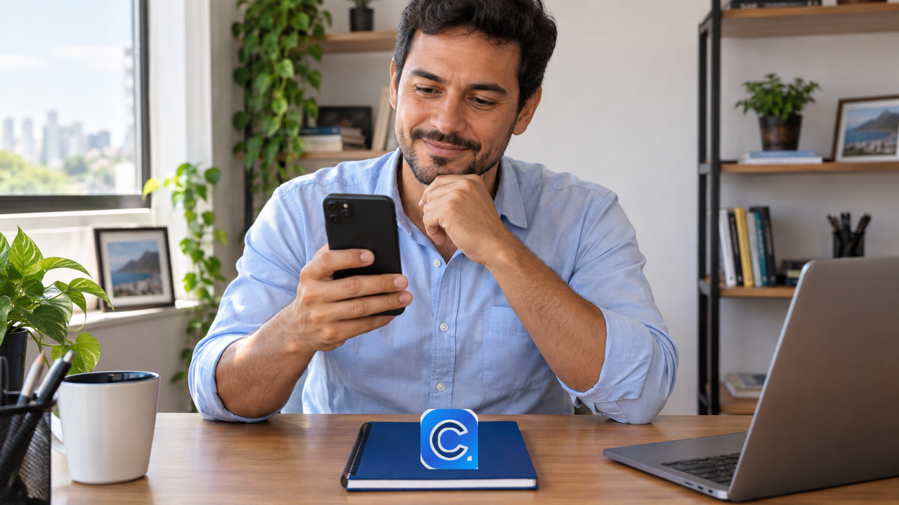 Foto editorial sobre consultar fgts pelo cpf no celular: saldo e depósitos, com o símbolo do Meu Consig.