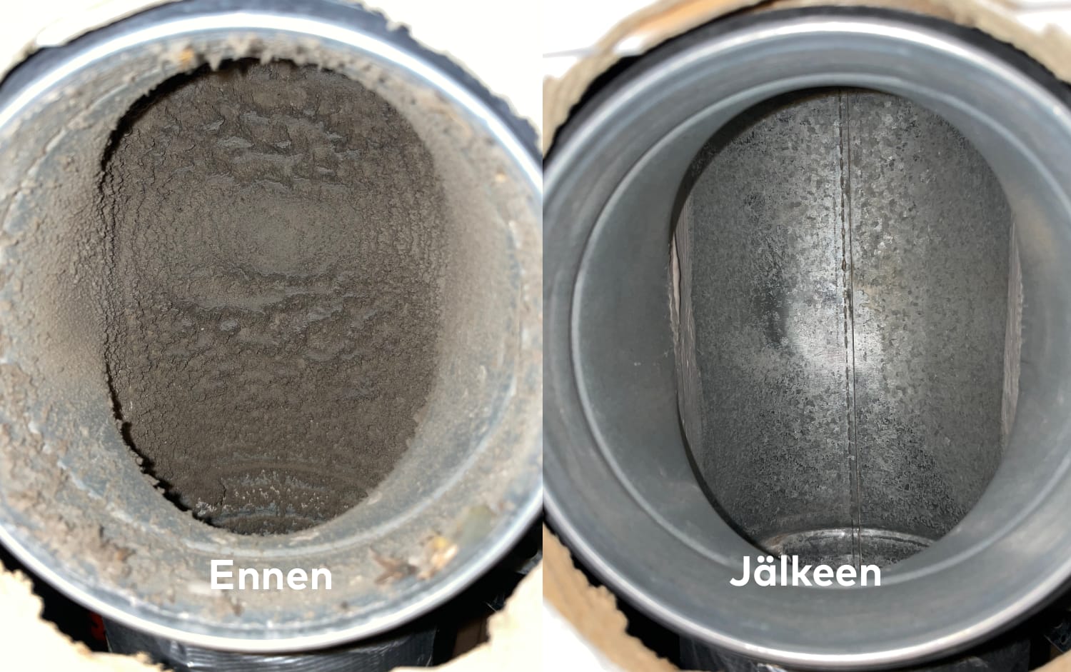 Ilmanvaihtokanavien puhdistus ennen ja jälkeen