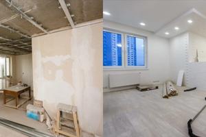 Huoneisto tapetin poiston jälkeen