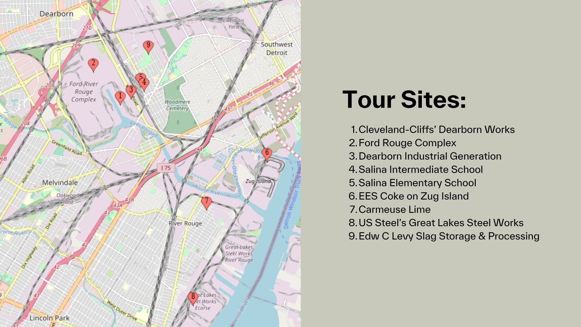 A map of tour sites from the tour on September 12th