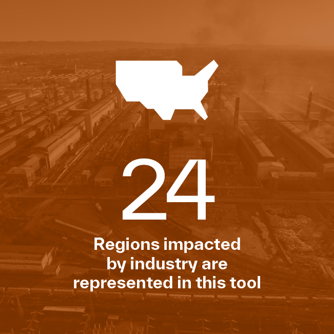 24 regions impacted by industry are represented in this tool