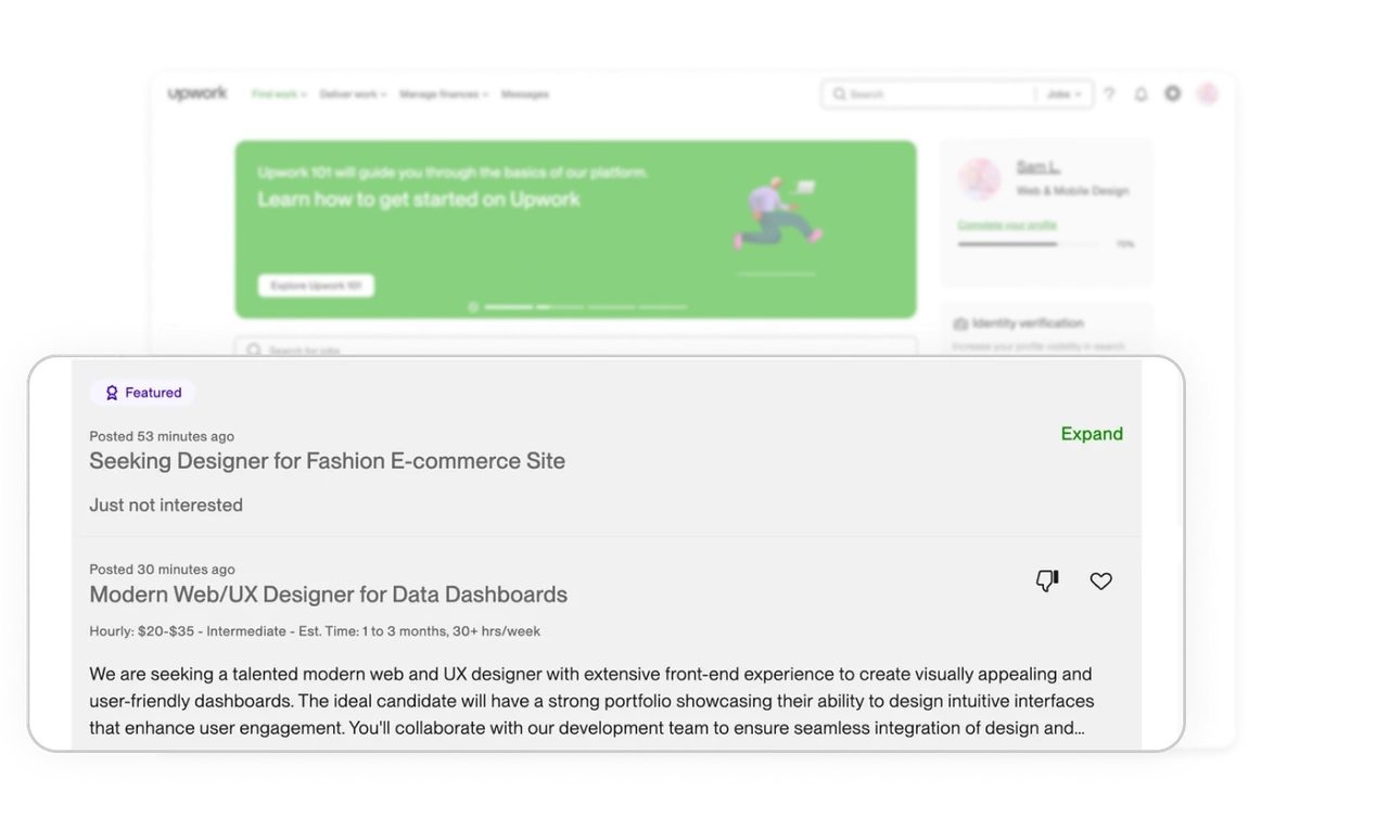 Inline job actions refine recommendations