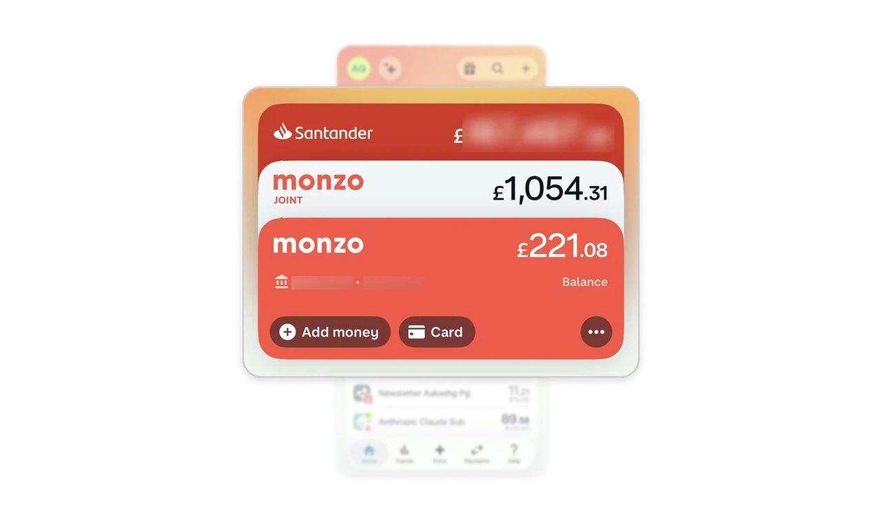 Accounts stack like a wallet, identifiable by a sliver