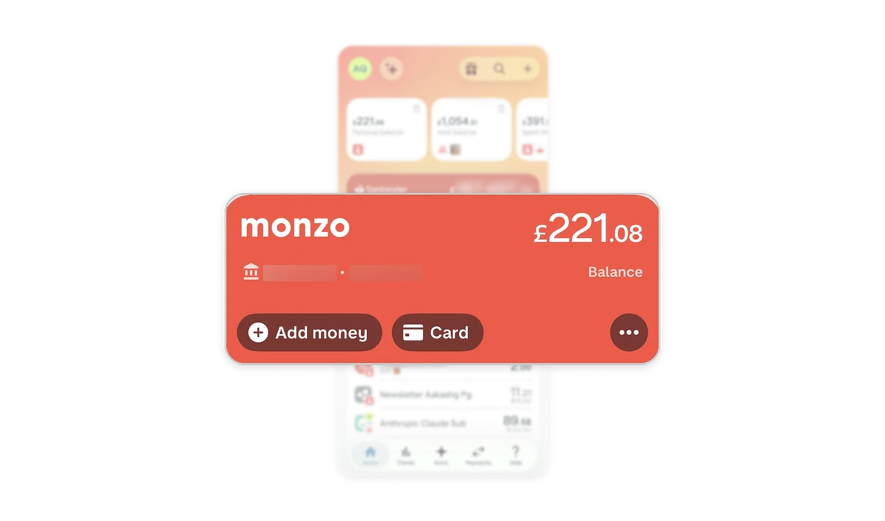 The account card carries its own controls
