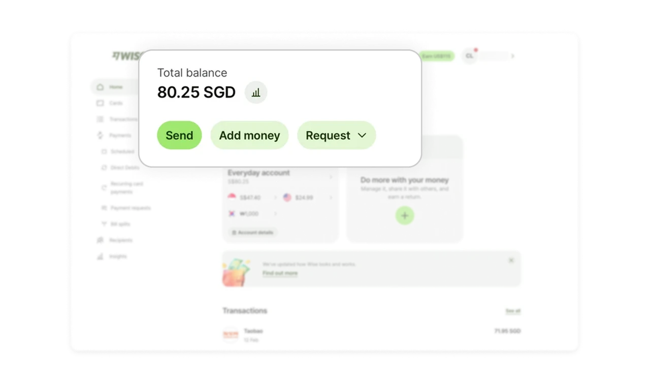Three primary CTAs cover every money action a user has
